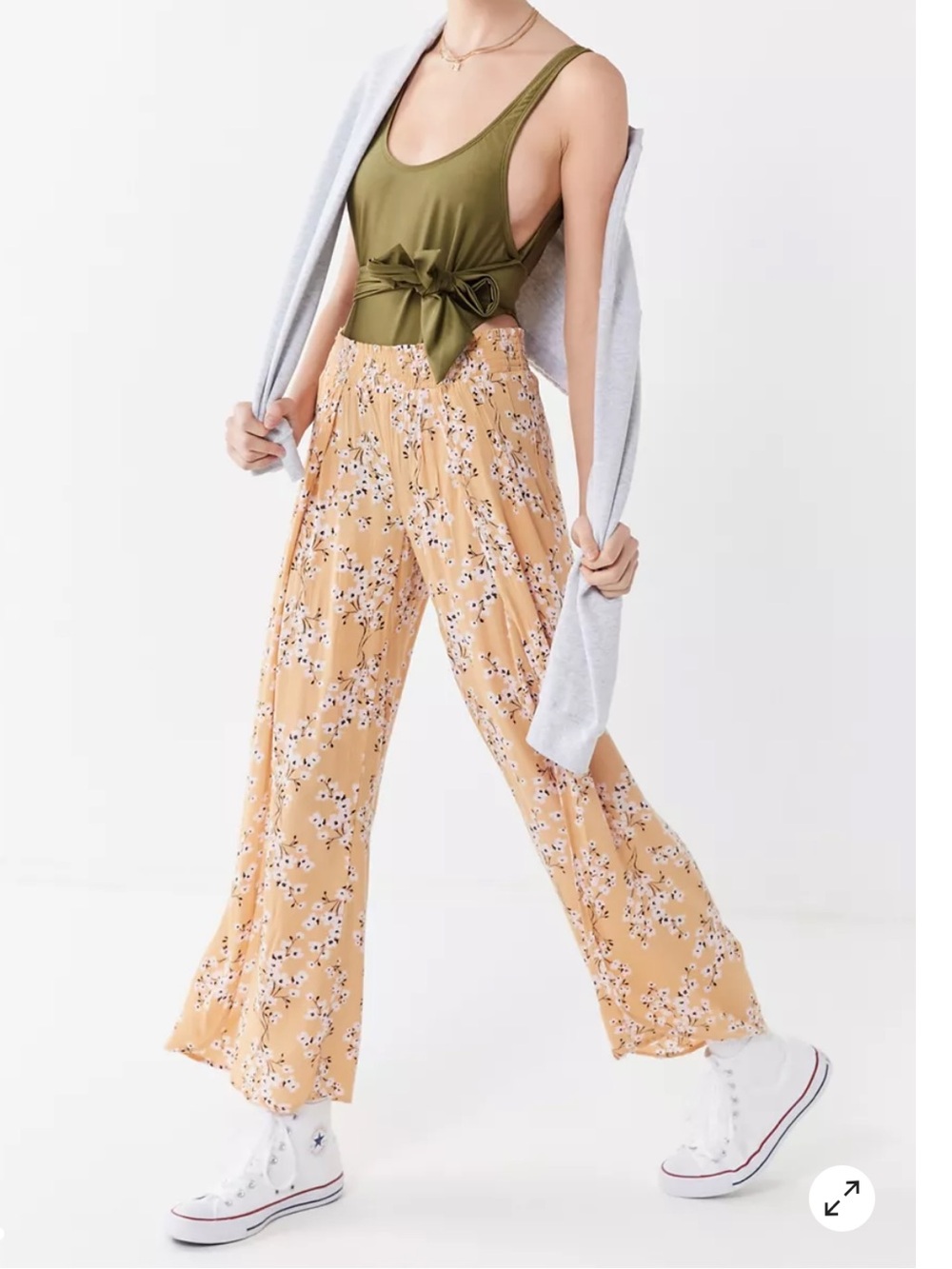 Billabong Mustard Floral Wide-Leg Pants